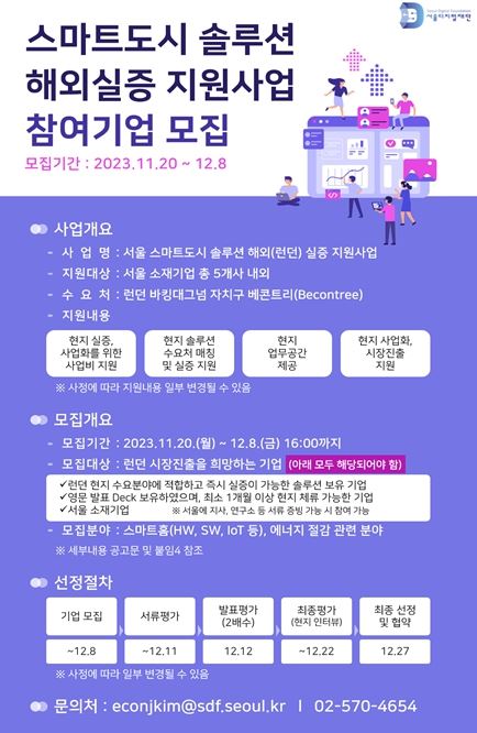  ‘스마트도시 솔루션 해외실증 지원사업’ 참여기업 모집 포스터