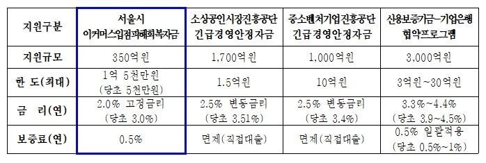 서울시·정부 자금 비교